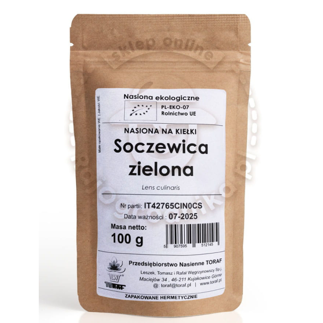 Soczewica Zielona nasiona na kiełki Ekologiczne 100g - TORAF