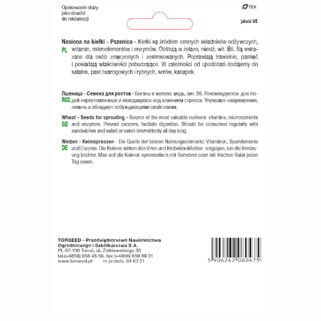 Pszenica nasiona na kiełki 50g  - TORSEED