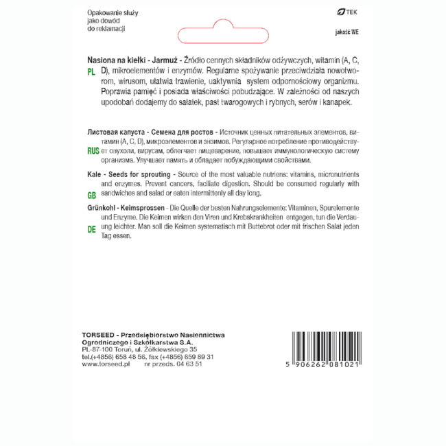 Jarmuż nasiona na kiełki 10g - TORSEED