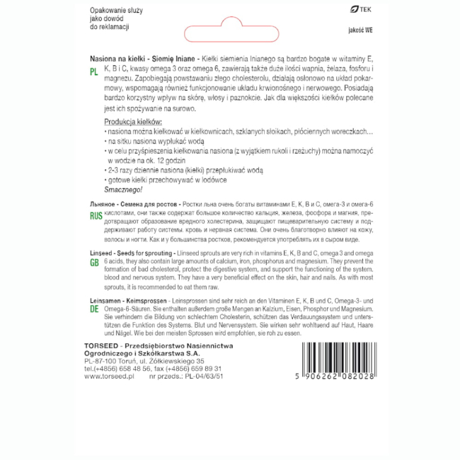 Siemię lniane nasiona na kiełki 10g - TORSEED