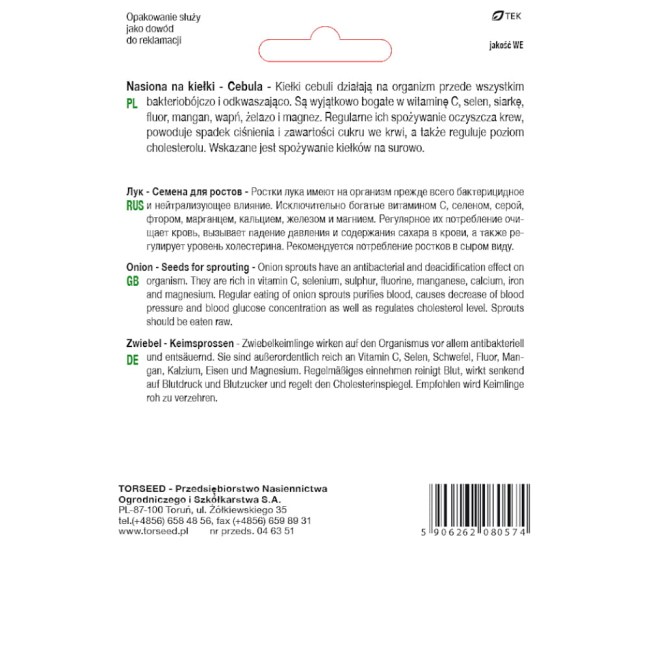 Cebula nasiona na kiełki 10g - TORSEED