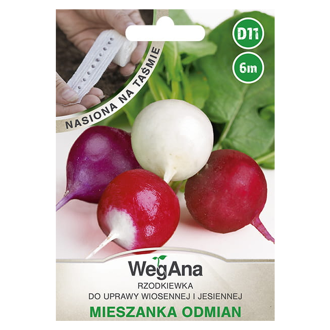Rzodkiewka mieszanka odmian okrągłych nasiona na taśmie 6 m - WegAna