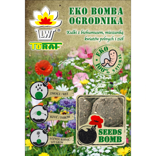 Bomba ogrodnika Kulki z biohumusem, mieszanką kwiatów polnych i ziół - TORAF