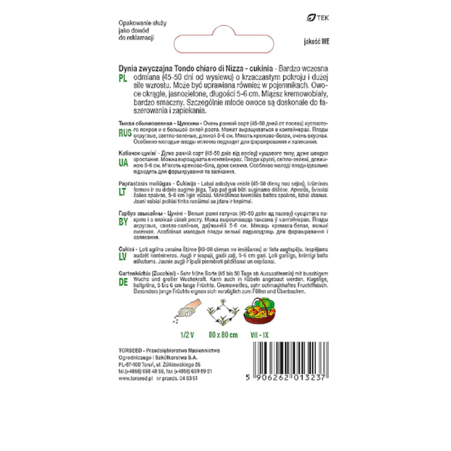 Dynia zwyczajna Cukinia Tondo chiaro di Nizza nasiona 2g - TORSEED